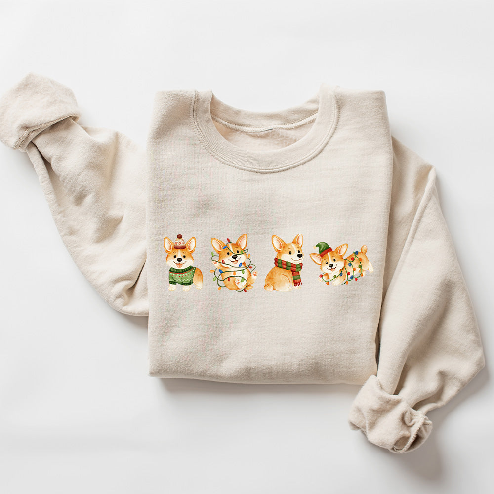 Christmas Corgi Puppy Santa Hat Crewneck Sweatshirt