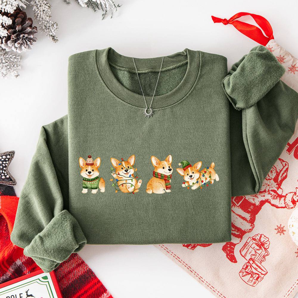 Christmas Corgi Puppy Santa Hat Crewneck Sweatshirt