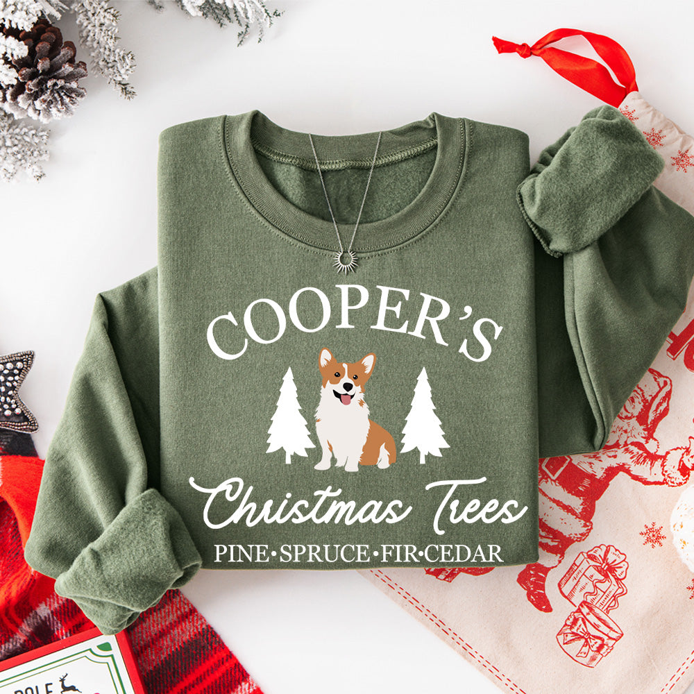 Personalized Welsh Corgi Tree Christmas Crewneck Sweatshirt