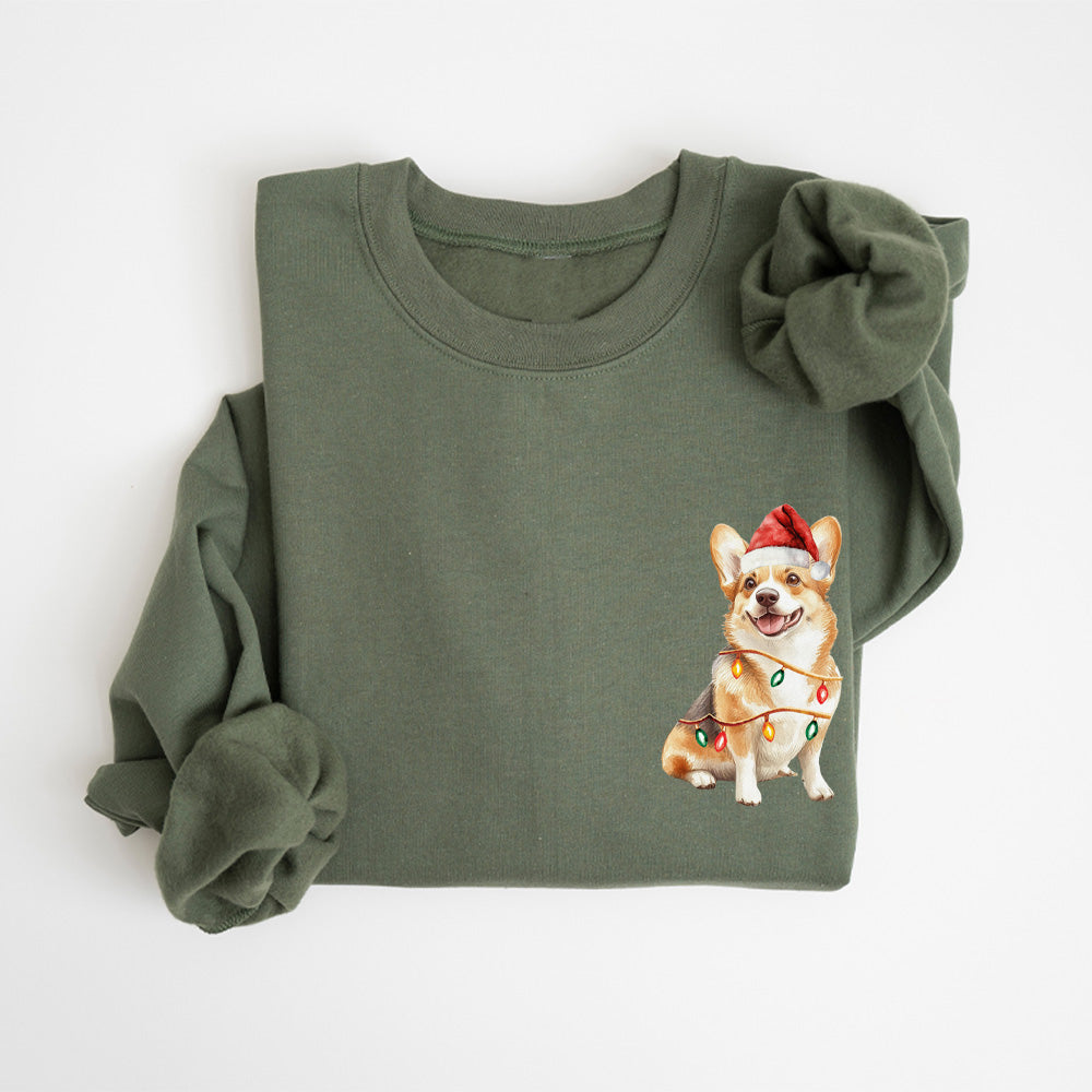 Christmas Corgi Puppy Santa Hat Crewneck Sweatshirt