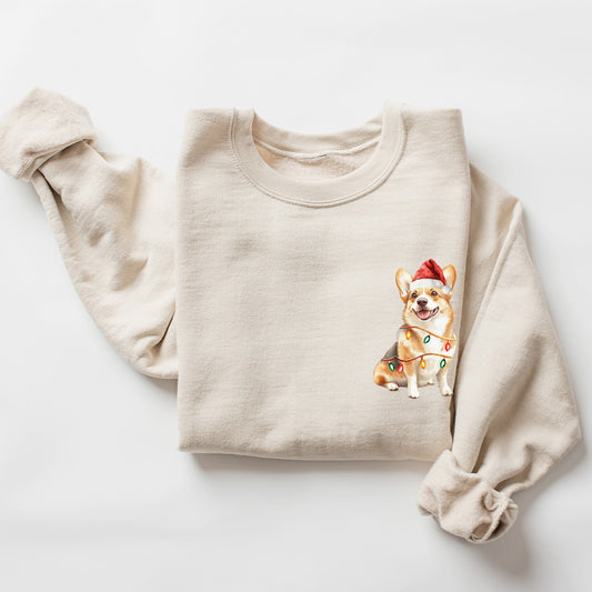 Christmas Corgi Puppy Santa Hat Crewneck Sweatshirt