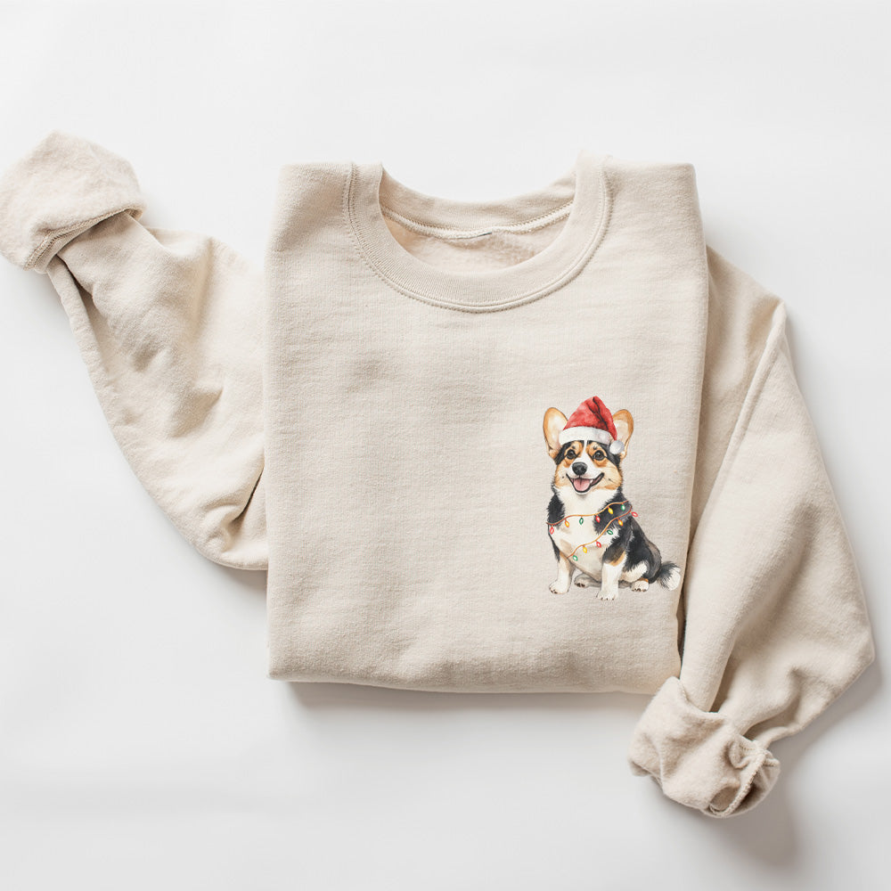 Christmas Welsh Corgi with Santa Hat Crewneck Sweatshirt