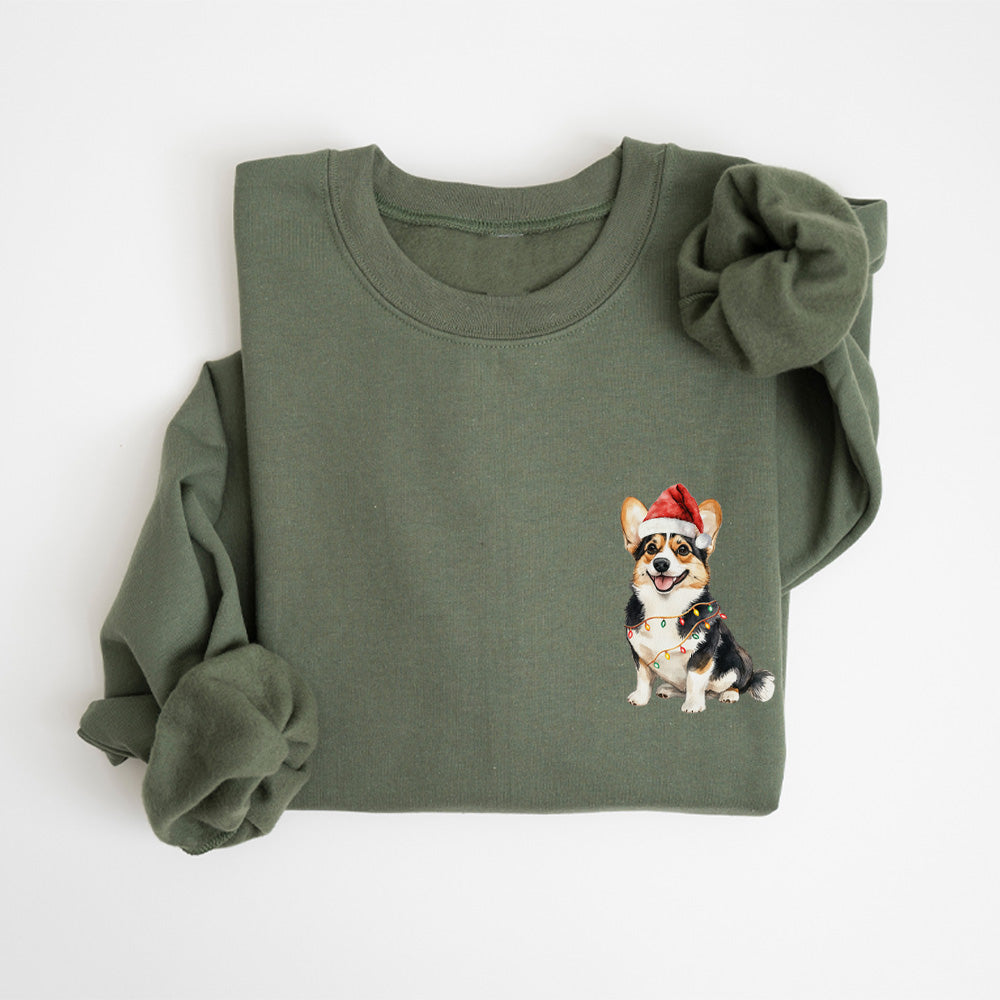 Christmas Welsh Corgi with Santa Hat Crewneck Sweatshirt